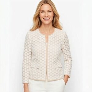 Talbots Women's Size 12 Cream Floral Shabby Daisy Eyelet Lace Open Front Jacket